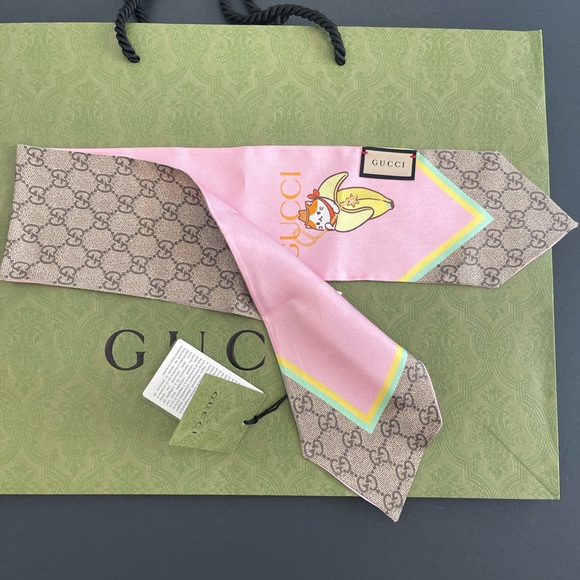 New GUCCI GG JACQUARD SİLK NECK BOW / SCARF - Picture 9 of 9